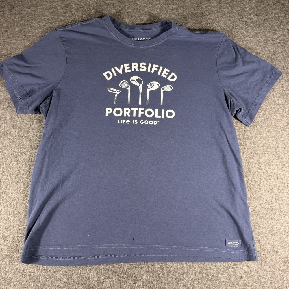 Life Is Good T-Shirt Mens Size XL Blue Diversified Golf Club Crusher Graphic Tee